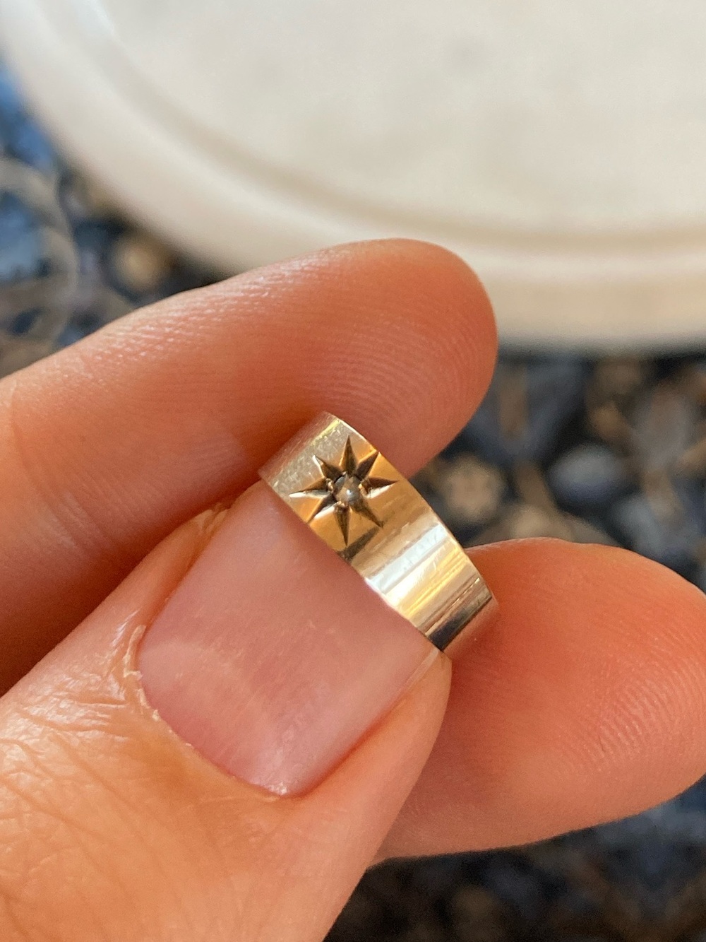 Antique Victorian Starburst Diamond Wide Band Ring, Tiny Size - Picture 5 of 17